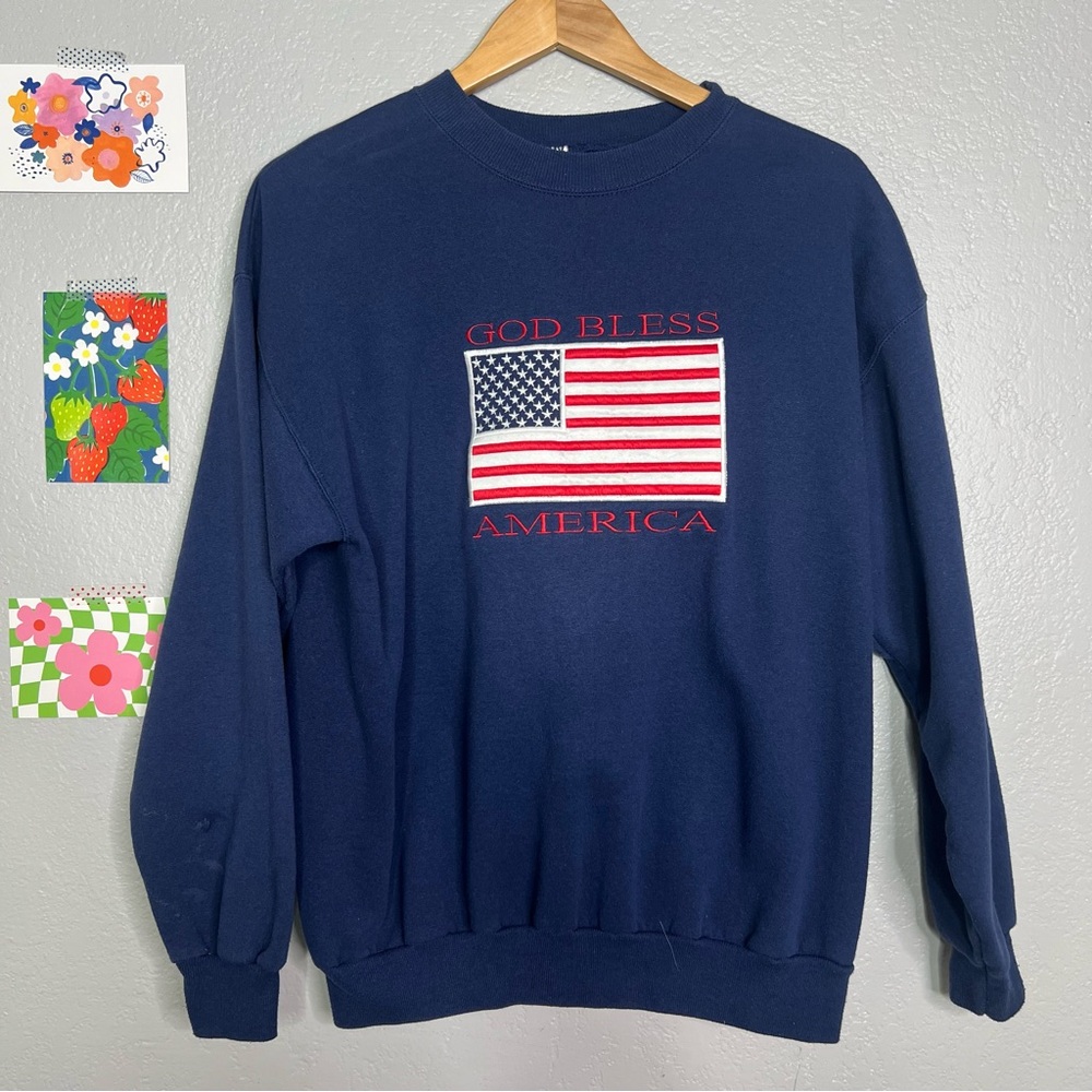 vintage 90s USA embroidered crewneck sweatshirt god bless America sz M